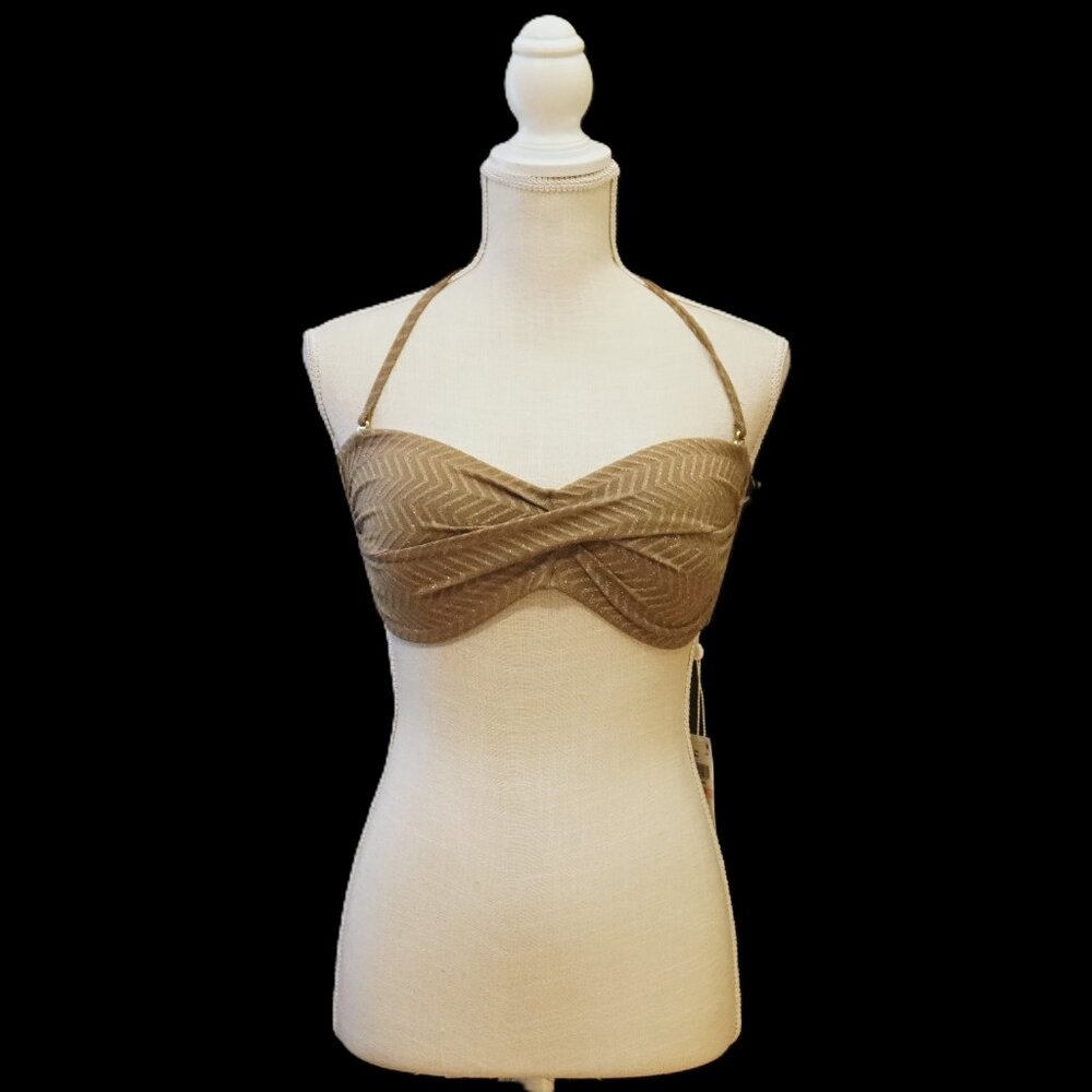 Trina Turk Tan Chevron Texture Bandeau Swim Bikini Top Women’s Size 10